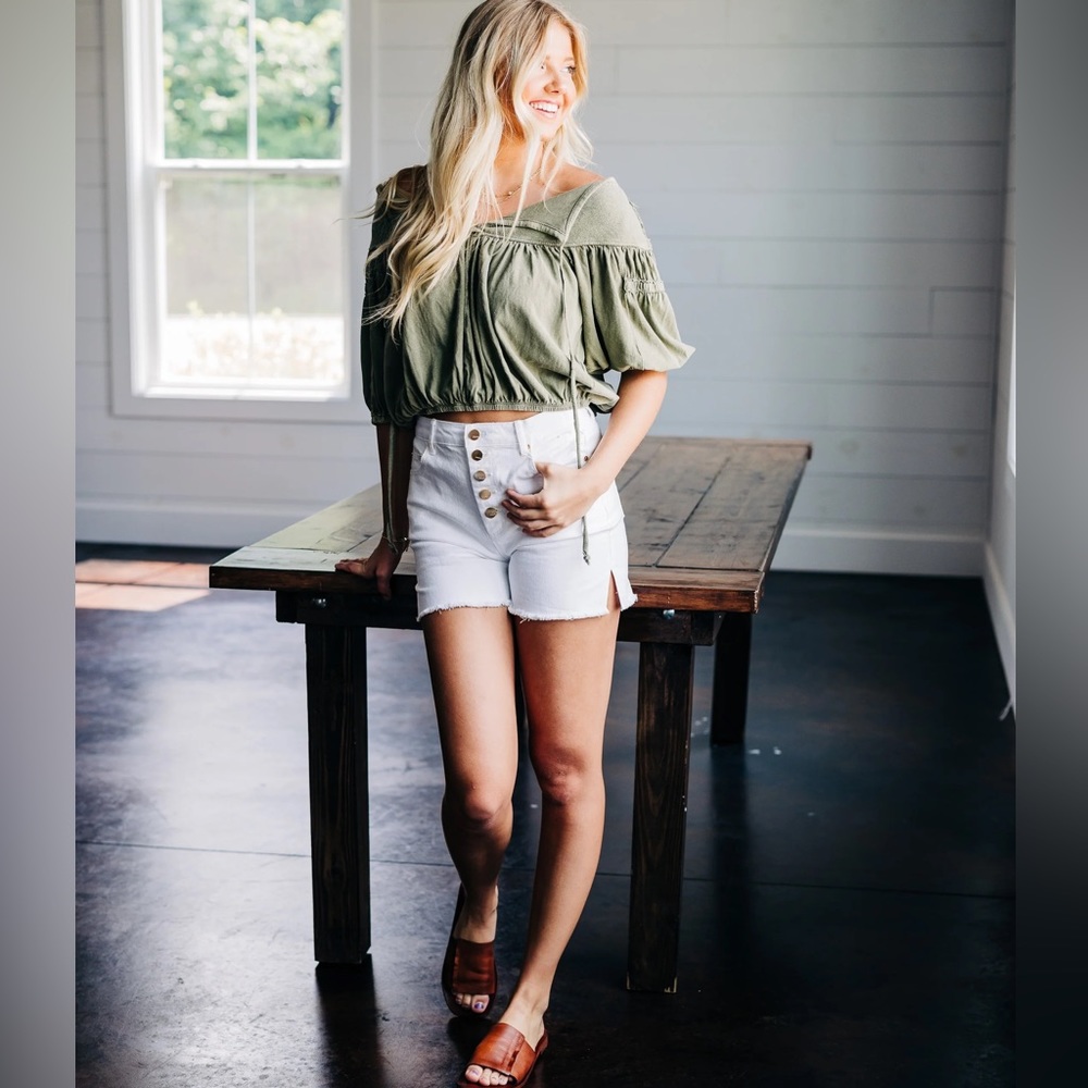 FREE PEOPLE Willow NO GOOD ALONE RibYoke TieFront MineralWash Top NWT Small
